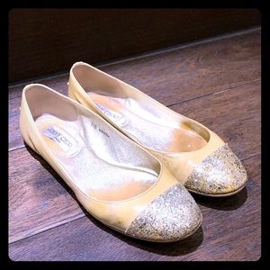 JIMMY CHOO glitter cap-toe Gaze Ballerina Flat